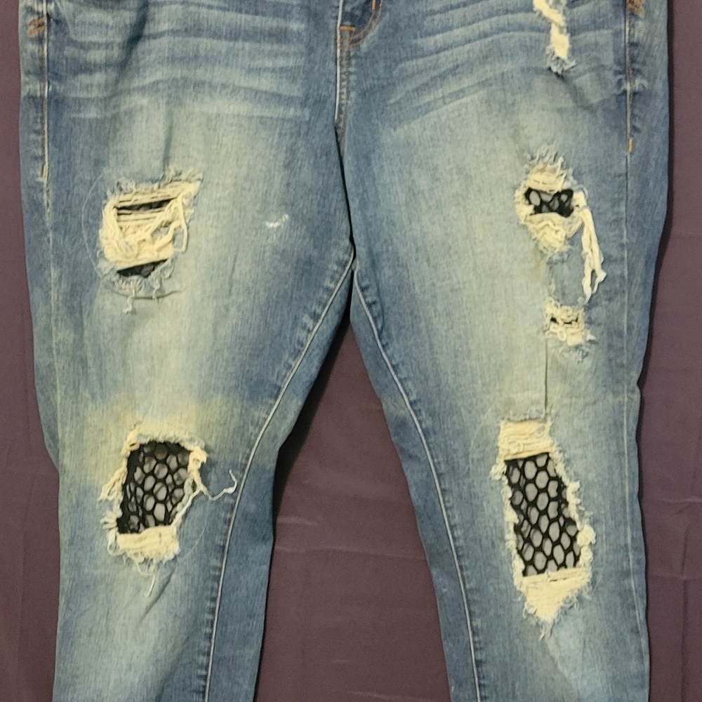 Womens Torrid Blue Boyfriend Jeans with Distressed Details